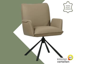 Leren draaibare eetkamerstoel Elite - Hermes Mocca, 60 tot 90 cm, Nieuw, Leer, Ophalen of Verzenden