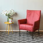 2x Montis Charly Fauteuil Donkerrood Leer - Zwart/Dop, Ophalen, Minder dan 75 cm, Zo goed als nieuw, Leer