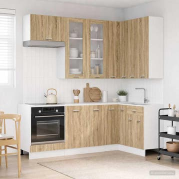 vidaXL Keuken Eenheid LYON 8 st Sonoma Eiken Bewerkt hout, Verzenden, Nieuw, Bruin