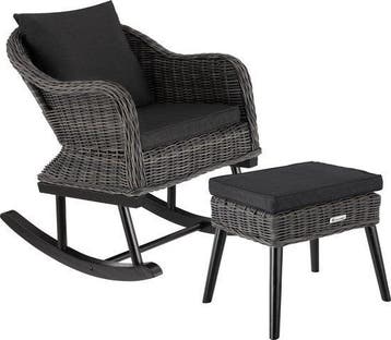 2dekans | tectake - Wicker schommelstoel Rovigo met, Huis en Inrichting, Ophalen of Verzenden, Zo goed als nieuw, Grijs
