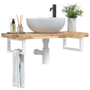 vidaXL Badkamer wandschap staal en massief acaciahout, Verzenden, Nieuw