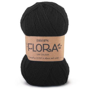 DROPS Flora Uni Colour - 06 zwart - Wol Garen, Ophalen of Verzenden, Nieuw