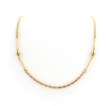 Gouden lange ketting met bolletjes en staafjes., Ophalen of Verzenden, Gebruikt, Goud, Goud