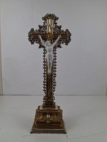 Crucifix - Hout, Porselein - 1910-1920