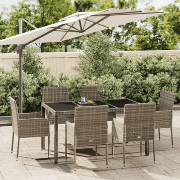 vidaXL 7-delige Tuinset met kussens poly rattan grijs, Verzenden, Nieuw, 6 zitplaatsen, Tuinset
