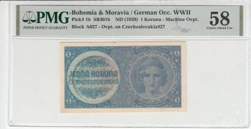 Bohemia Moravia 1 Koruna Nd1939 Pick 1b Pmg Choice About..., Verzenden