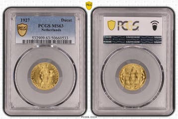 Gouden Enkele Dukaat 1927 MS63 PCGS gecertificeerd, Verzenden, Munten