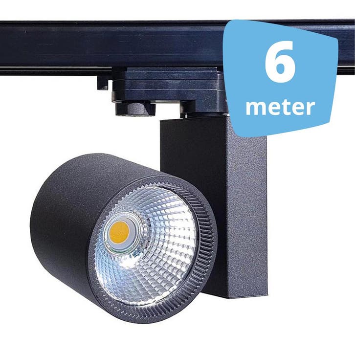 *TIP* 6x 30W LED Track Spot Spirit Zwart 3500K Warmwit + 6m, Zakelijke goederen, Kantoor en Winkelinrichting | Winkel en Inventaris