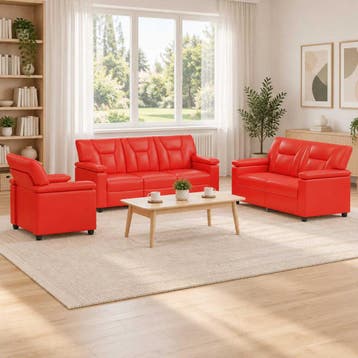 vidaXL Bankstel 3 pcs Rood Kunstleer, Verzenden, Nieuw, Leer, 150 tot 200 cm