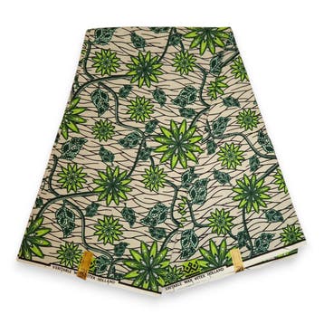 Afrikaanse stof - Groene Starflowers - 100% katoen - 1 yard, Hobby en Vrije tijd, Ophalen of Verzenden, Nieuw