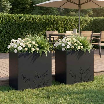 vidaXL Plantenbak 2 st Zwart 50 x 30 x 49 cm Koudgewalst, Verzenden, Minder dan 60 cm, Nieuw, Metaal