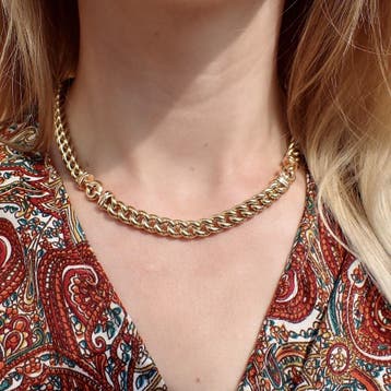 Bicolor gouden gourmetschakel collier (Ketting), Sieraden, Tassen en Uiterlijk, Kettingen, Ophalen of Verzenden, Gebruikt, Goud