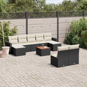 vidaXL 10-delige Loungeset met kussens poly rattan zwart, Verzenden, Nieuw, Loungeset