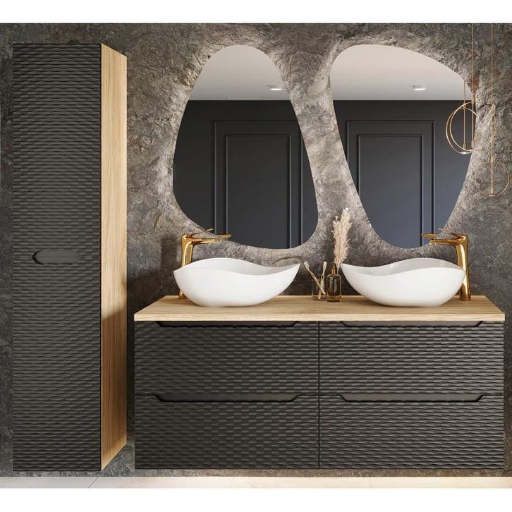 Badkamermeubel Ravelo Uno Zwart 160CM (Badkamermeubels), Huis en Inrichting, Badkamer | Badkamermeubels, Nieuw, Ophalen of Verzenden