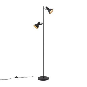 Industriële vloerlamp zwart 2-lichts - Jakub, Verzenden, Nieuw, Metaal, Industrieel