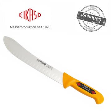 Eikaso Solingen Slagersmes met Bull Nose en Kuilen – Geel., Ophalen of Verzenden, Nieuw, Rvs of Chroom