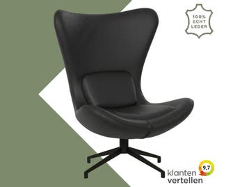 Leren draaifauteuil Soul - Toledo Nero (zwart) - Stervoet, Bohemian, Modern, Scandinavisch, Nieuw, Ophalen of Verzenden, 75 tot 100 cm
