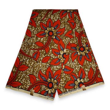 Afrikaanse stof - Mosterd Rode Flower - Polycotton, Ophalen of Verzenden, Nieuw