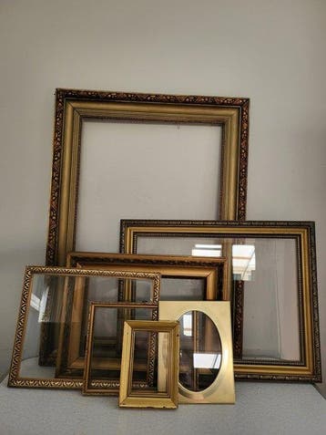 Lijst (7) - hout glas messing - Collage oude lijsten goud, Antiek en Kunst