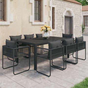 vidaXL 9-delige Tuinset PVC-rattan zwart, Kunststof, Verzenden, Nieuw, 8 zitplaatsen
