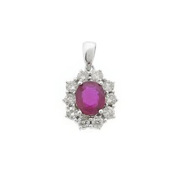 Witgouden hanger met roze spinel en diamant; 0,70 ct., Ophalen of Verzenden, Gebruikt, Goud, Overige merken