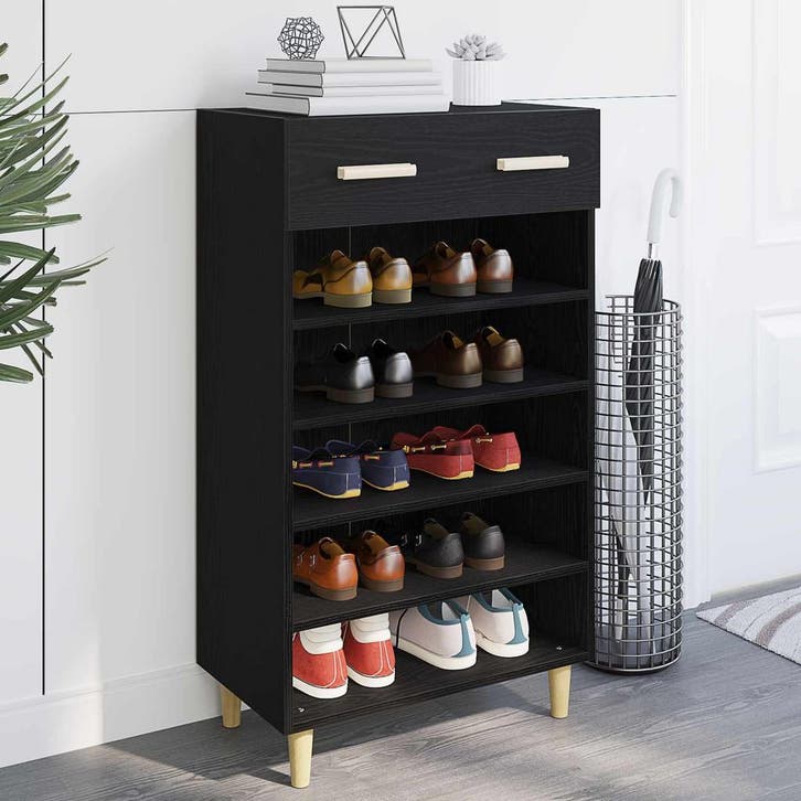 vidaXL Schoenenkast met lade Zwart Eiken 60 x 35 x 105 cm, Huis en Inrichting, Kasten | Schoenenrekken, Nieuw, Verzenden