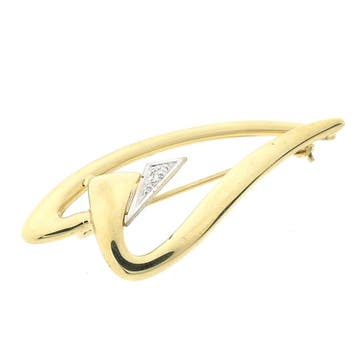 Gouden abstracte broche met diamant 0,005 ct., Gebruikt, Ophalen of Verzenden, Met edelsteen, Goud