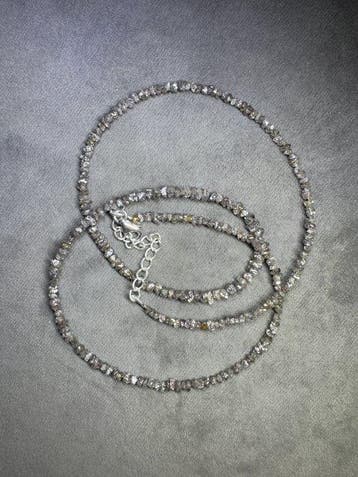 Halsketting met donkergrijze ruwe diamanten + 925 zilver -