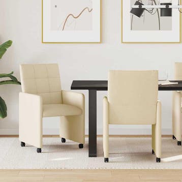 vidaXL Eetkamerstoelen met Wieltjes 2 pcs Crème 58 x 65 x 94, Huis en Inrichting, Stoelen, Verzenden, Nieuw