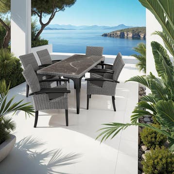 Wicker tafel Foggia met 6 stoelen Rosarno - grijs, Verzenden, Nieuw