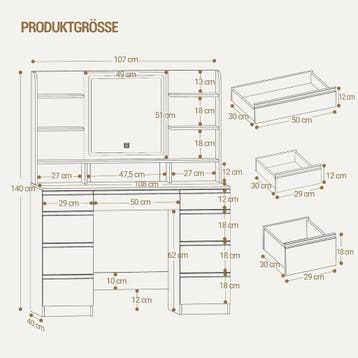 Hzuaneri Grote make-uptafel met ledverlichting, 3 kleuren, h, Verzenden, Zo goed als nieuw