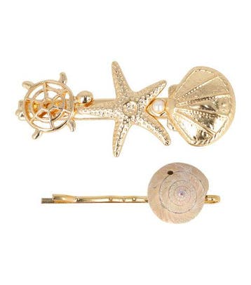Haarspeld Duckklem & Schuifspeldje 6cm – Schelp Zeester, Nieuw