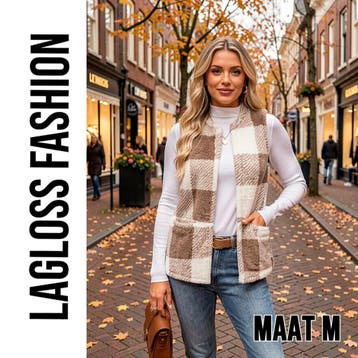 Dames Fleece Gilet Geruit – Mouwloos Teddy Vest – Maat M, Verzenden, Nieuw, Wit