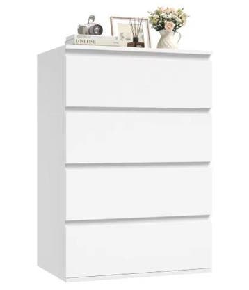 Ladekast met 4 Lades – Witte Houten Dressoir voor Slaapkamer, Huis en Inrichting, Kasten | Dressoirs, Verzenden, Nieuw