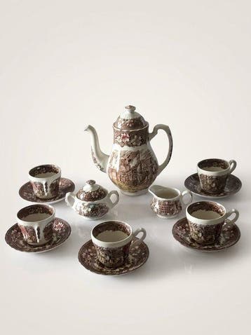 Royal Tudor Ware - Koffieservies (15) - Coaching Taverny, Antiek en Kunst