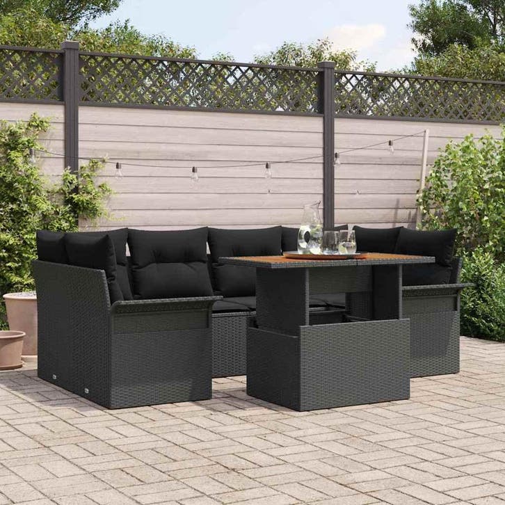 vidaXL Tuin Sofa Set met opslag 7 pcs Zwart Poly riet, Tuin en Terras, Tuinsets en Loungesets, Nieuw, Rotan, Verzenden