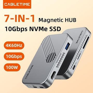 Cabletime 7-in-1 magnetische USB-C hub met SSD-behuizing, Nieuw, Laptop, Ophalen of Verzenden, Cabletime