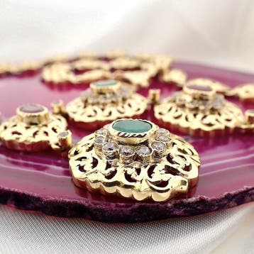 Gouden Oosterse collier met robijn en smaragd (Ketting), Gebruikt, Ophalen of Verzenden, Met edelsteen, Goud