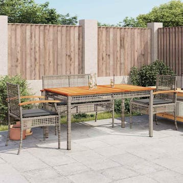 vidaXL 5-delige Tuinset met kussens poly rattan grijs, Verzenden, Nieuw, 6 zitplaatsen, Tuinset