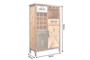 Bar cabinet ATELIER 120cm pine wood vintage brown, Ophalen of Verzenden, Nieuw