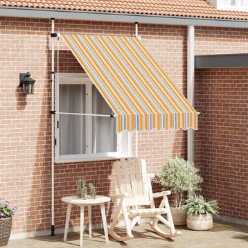 vidaXL Luifel handmatig uittrekbaar 150 cm geel en blauwe, Verzenden, Nieuw