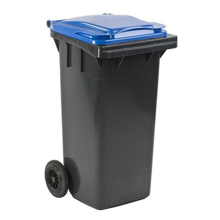 Minicontainer 120 liter grijs met blauw deksel, Huis en Inrichting, Woonaccessoires | Prullenbakken, Nieuw, 40 liter of meer, Kunststof