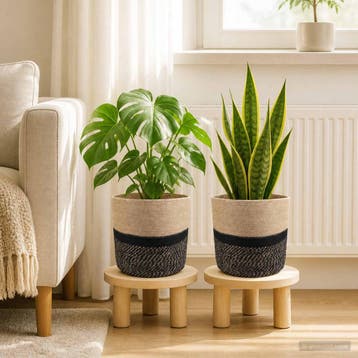 Jute bloempotten set | Naturel/Zwart | Tweedekansje OP=OP, 25 tot 40 cm, Overige materialen, Rond, Binnen