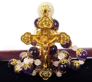 devotie-halsketting – amethist en bergkristal - Byzantijns