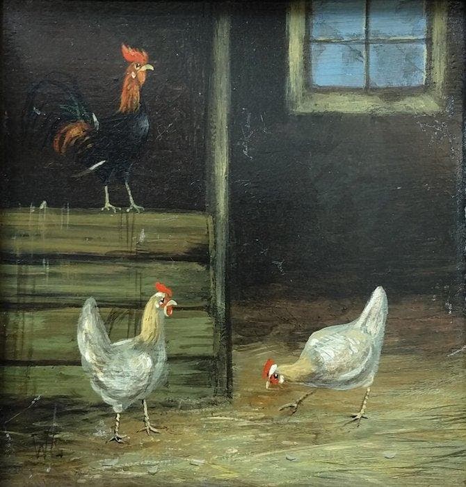 Wilhelmus Albertus Lammers (1857-1913) - De kippenstal, Antiek en Kunst, Kunst | Schilderijen | Klassiek