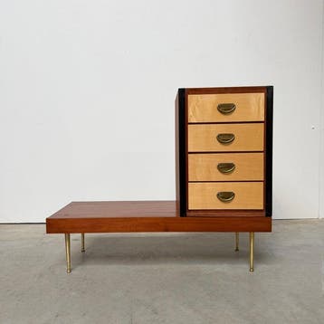Ladekast - Hout, Messing - Mid-century dressoir uit de jaren