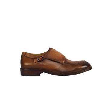 TESTONI - 8 UK - 42 IT - Caramel Monk Shoes Bolognese, Nieuw