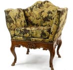 Fauteuil - Hout, Textiel - Walnoten geitenvoeten