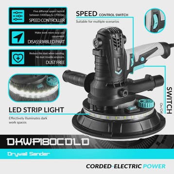 DEKO DKWP180CDLD 900W Muurschuurmachine met LED-verlichting, Verzenden, Nieuw
