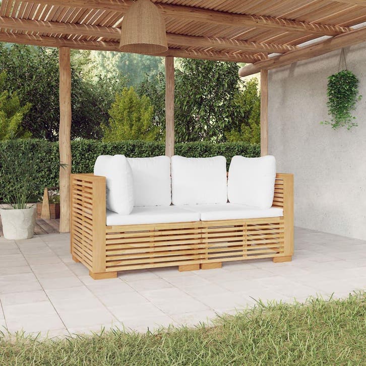 vidaXL Tuinhoekbanken 2 st met kussens massief teakhout, Tuin en Terras, Tuinsets en Loungesets, Nieuw, 2 zitplaatsen, Hout, Verzenden